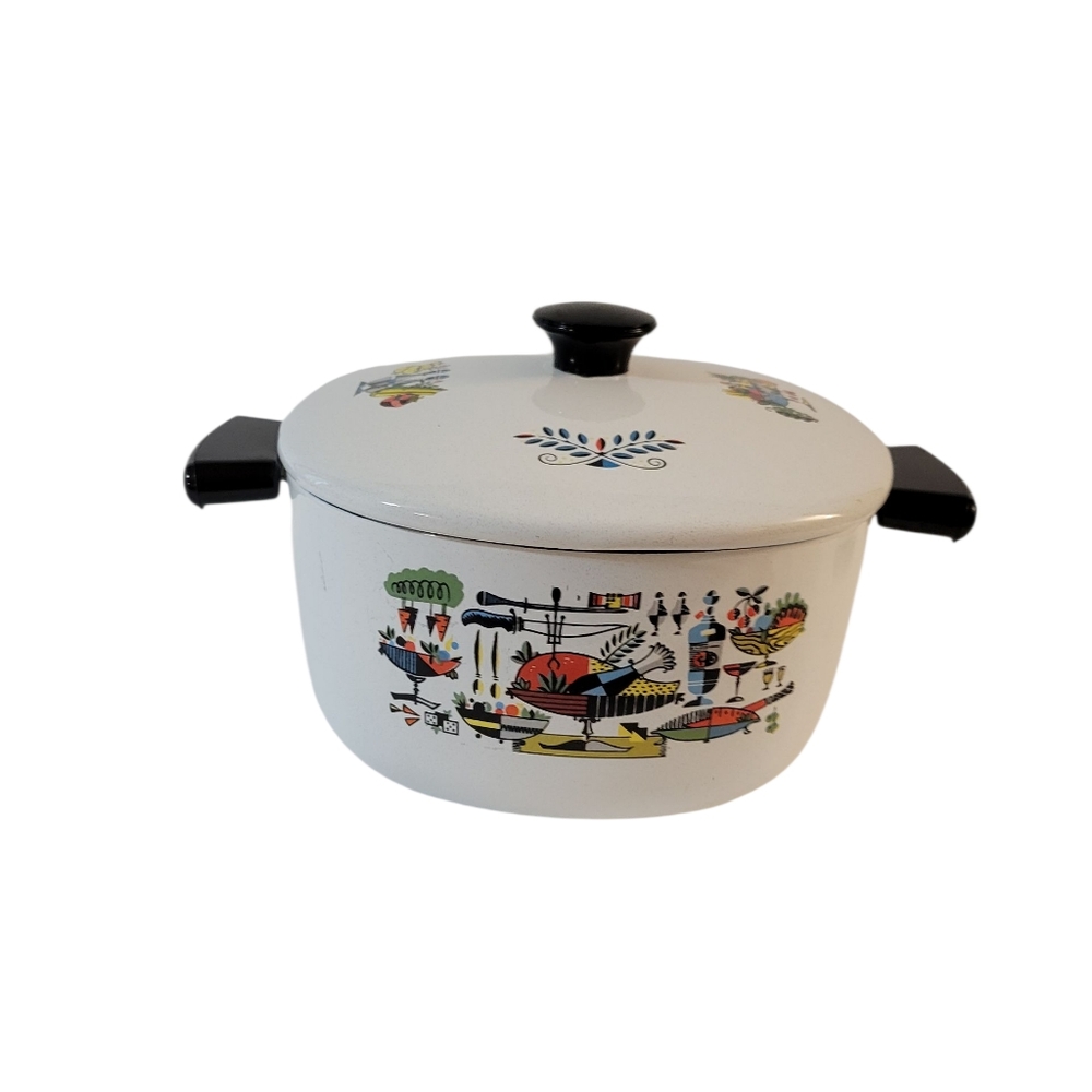 Vintage 50s Enameled Stock Pot With Lid